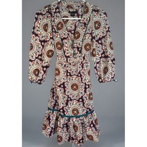 60 70's Hippie‎ Short Dress Women's Size Small Brown Orange Ribbon Fairy Boho